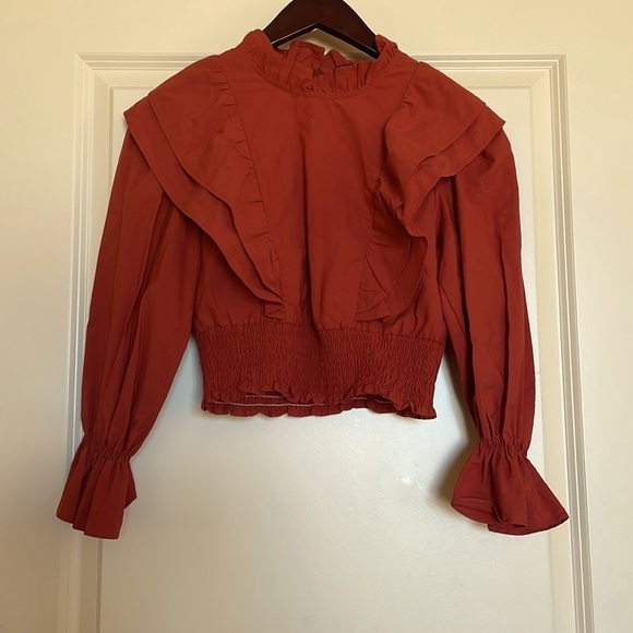 ZARA Ruffled Poplin Cropped Top - Picture 3 of 11